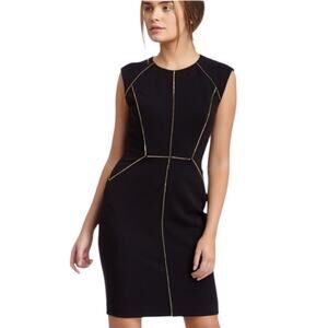 REBECCA TAYLOR Dress Womens Black Shift Gold Zipper Seams Sleeveless Size 0